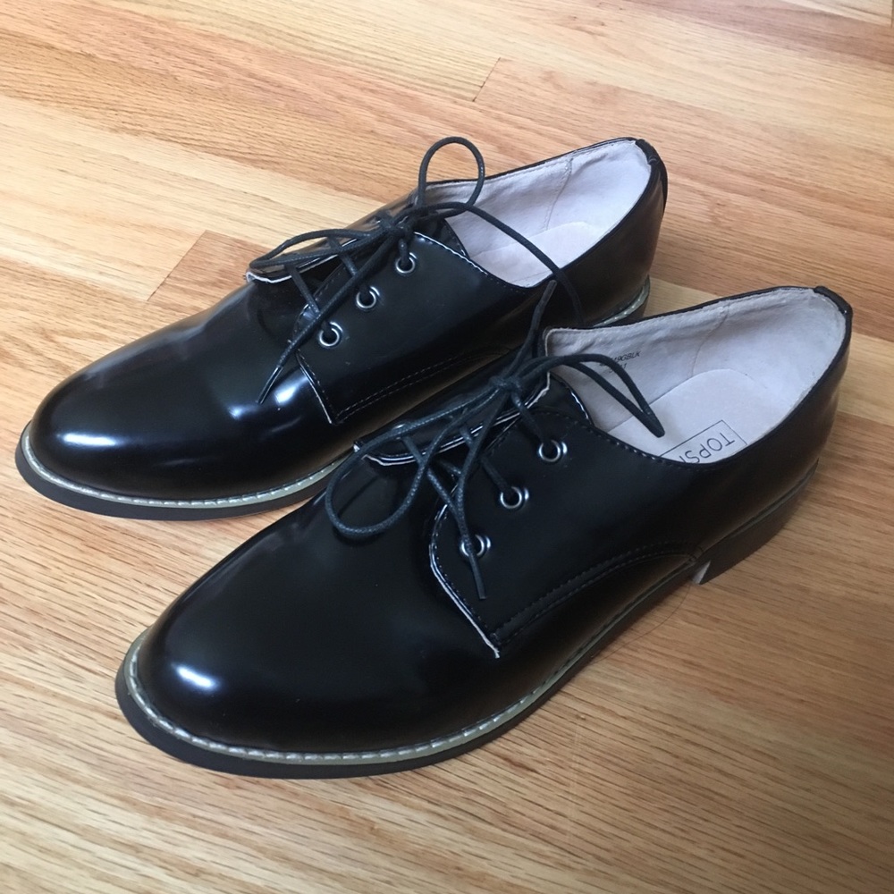 Topshop Black Leather Oxford Shoes